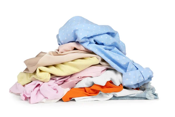 Pile Colorful Clothes Isolated White — Stock Photo, Image