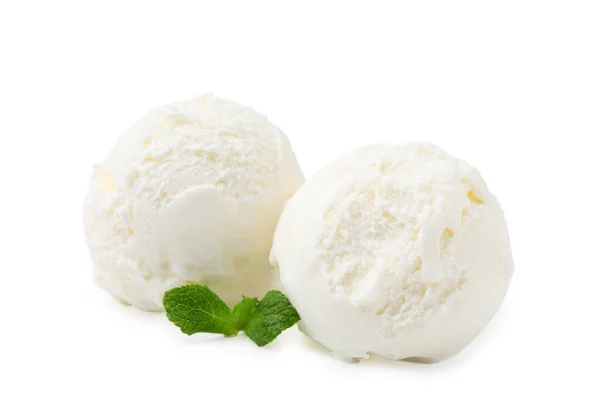 Leckeres Vanilleeis Mit Minze Isoliert Auf Weiß — Stockfoto