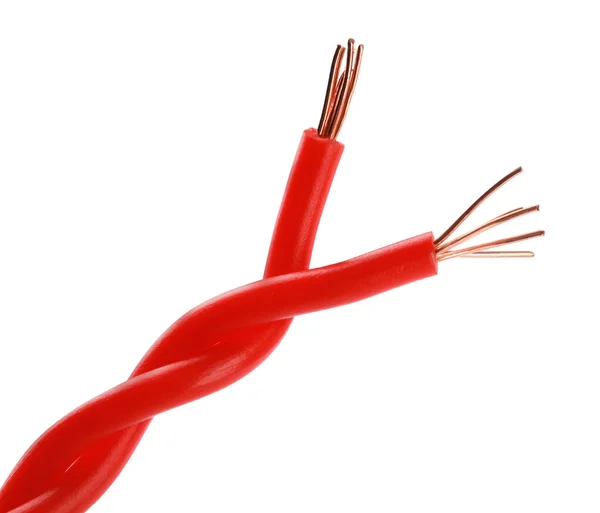 Nya Röda Elektriska Ledningar Vit Bakgrund — Stockfoto