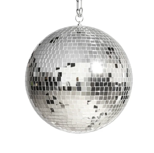 Glänsande Silver Disco Bollen Isolerad Vit — Stockfoto