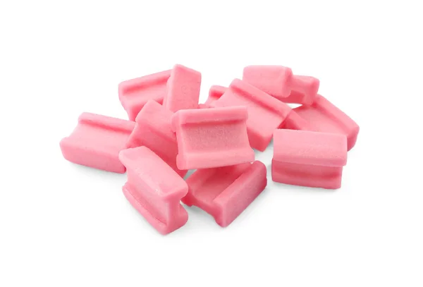 Pile Ízletes Rózsaszín Rágógumi Fehér Háttér — Stock Fotó