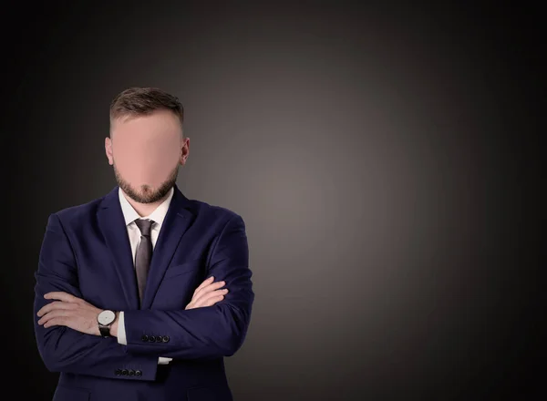 Anonyma Ansiktslös Man Kostym Mörk Bakgrund Utrymme För Text — Stockfoto