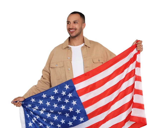 7月4日美国独立日 美国国旗白底的快乐男人 — 图库照片
