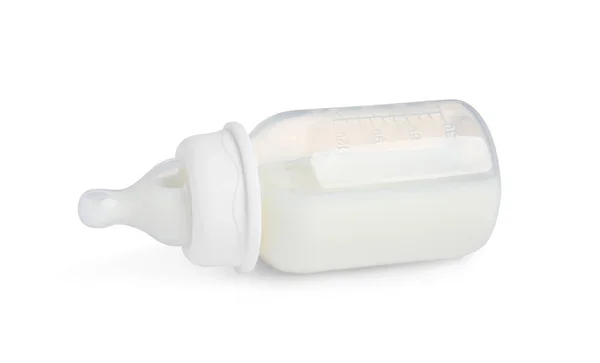 Una Bottiglia Alimentazione Con Latte Artificiale Sfondo Bianco — Foto Stock