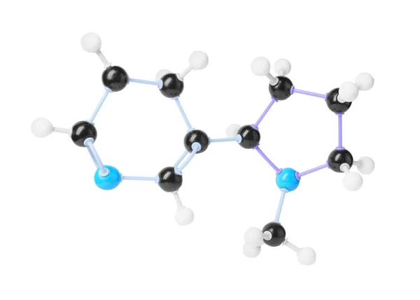 Nikotin Molekula Fehér Alapon Kémiai Modell — Stock Fotó