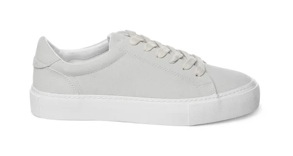 Una Sneaker Beige Elegante Isolata Bianco — Foto Stock