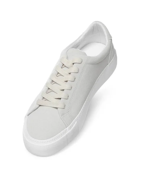 Una Sneaker Beige Elegante Isolata Bianco — Foto Stock