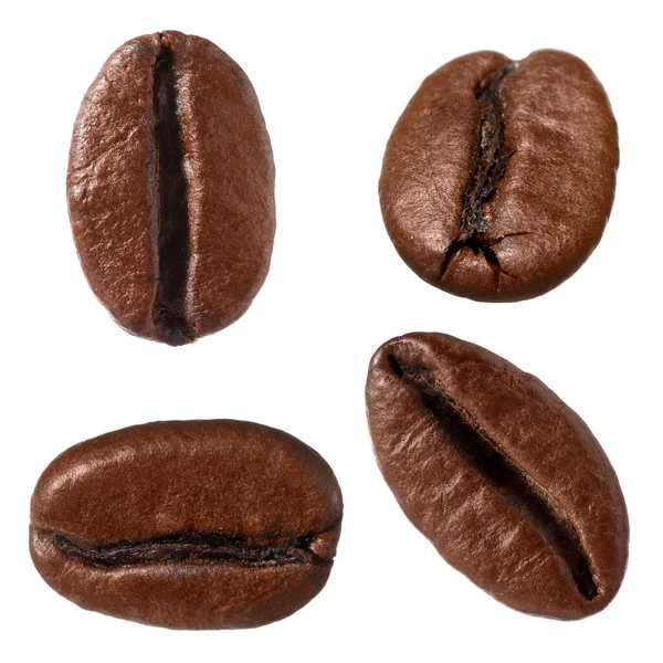 Aromatiska Rostade Kaffebönor Isolerade Vita — Stockfoto