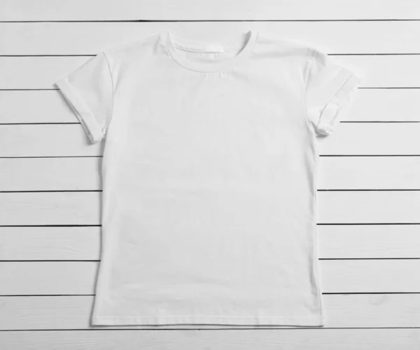 Stylish Shirt White Wooden Background Top View — Stock Photo, Image