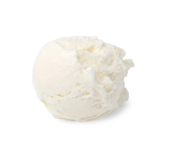 Colher Delicioso Sorvete Baunilha Isolado Branco — Fotografia de Stock