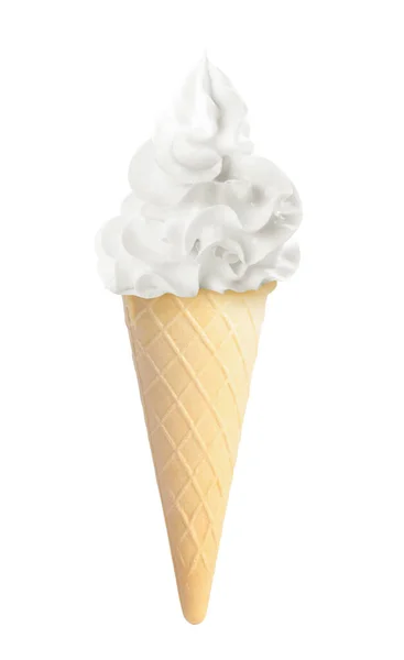 在白色的华夫饼蛋筒里 味道鲜美的冰淇淋被隔离了 软伺候 — 图库照片