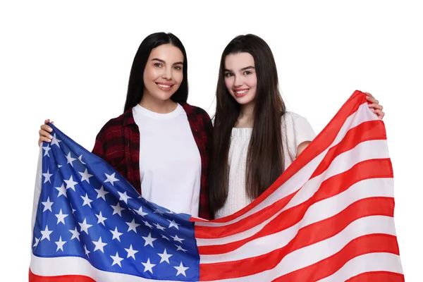 Julio Día Independencia América Feliz Madre Hija Con Bandera Nacional —  Fotos de Stock