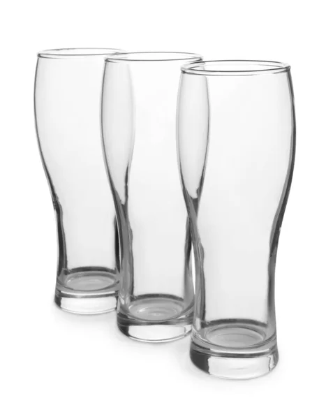 Elegantes Vasos Cerveza Vacíos Limpios Aislados Blanco — Foto de Stock