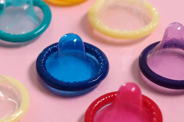 Condoms Pink Background Closeup Safe Sex — Stock Photo, Image