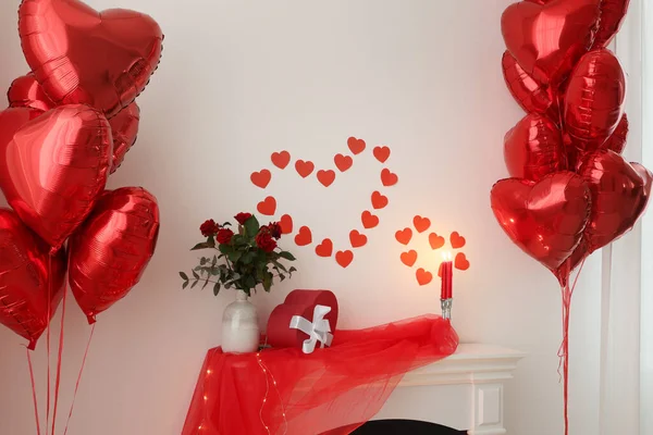 Beautiful Romantic Decor Indoors Valentine Day Celebration — Stock Photo, Image