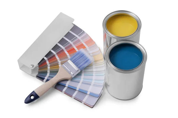 Paint Cans Brush Palette White Background — Stock Photo, Image
