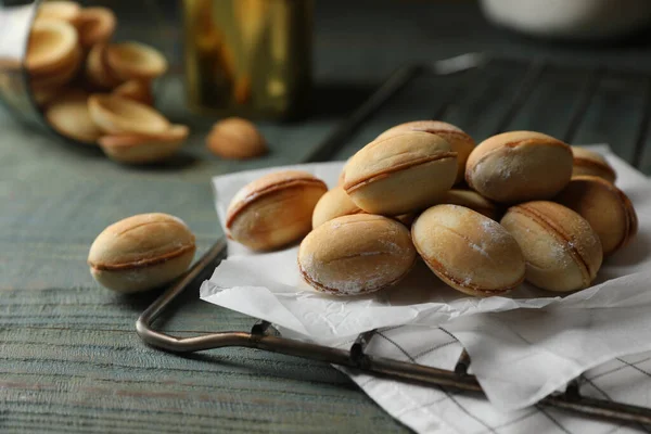 Freshly Baked Homemade Walnut Shaped Cookies Closeup — Stock Photo, Image