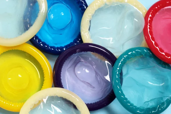Презервативи Світло Блакитному Тлі Вид Зверху Безпечний Секс — стокове фото
