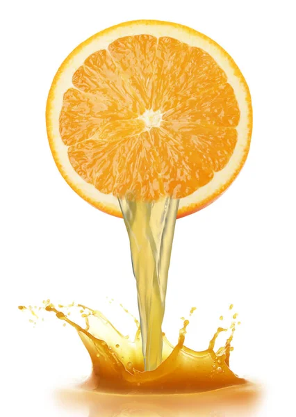 Χύσιμο Φρεσκοστυμμένο Χυμό Από Πορτοκάλι Λευκό Φόντο — Φωτογραφία Αρχείου
