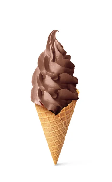 Вкусный Мягкий Подавать Шоколадное Мороженое Хрустящий Конус Изолированы Белом — стоковое фото
