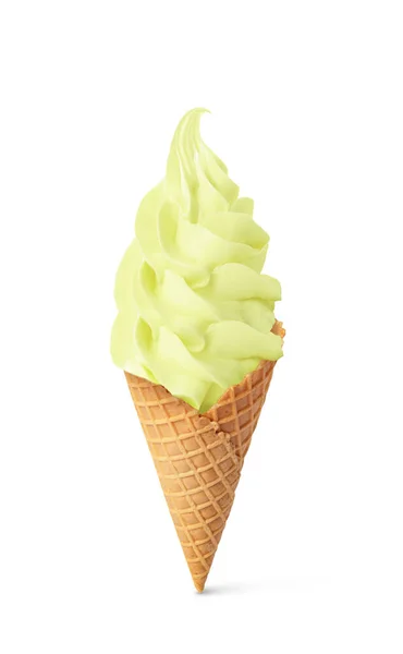 Вкусное Мягкое Мороженое Хрустящем Конусе Изолированном Белом — стоковое фото