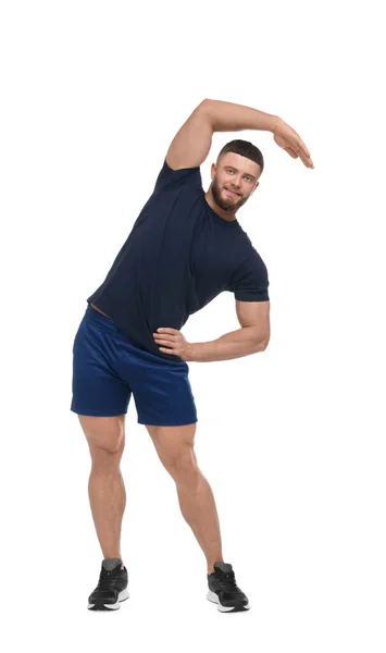 Man Doing Stretching White Background Morning Exercise — Stock Photo, Image