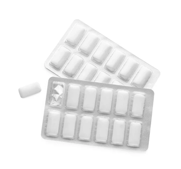 Blisters Chewing Gums White Background Top View — Stock Photo, Image