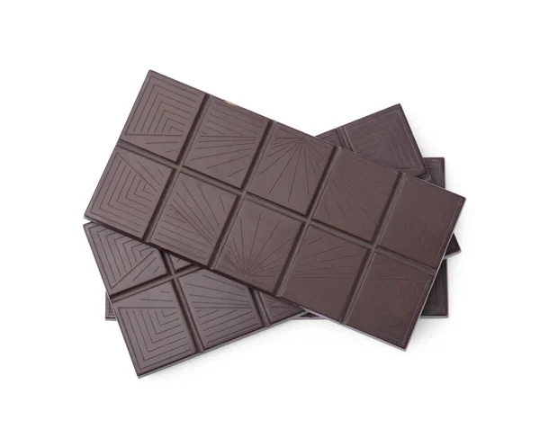Lahodné Tmavé Čokoládové Tyčinky Izolované Bílém Horní Pohled — Stock fotografie