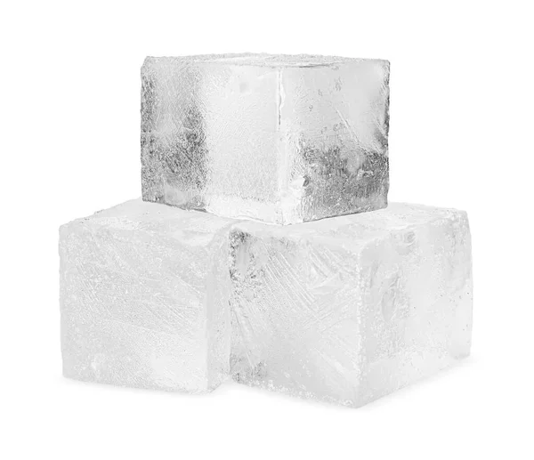 Cubos Hielo Cristalinos Aislados Blanco — Foto de Stock