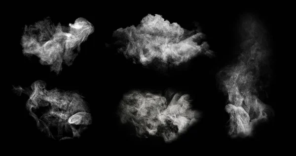 Set Con Diferentes Nubes Humo Blanco Sobre Fondo Negro — Foto de Stock