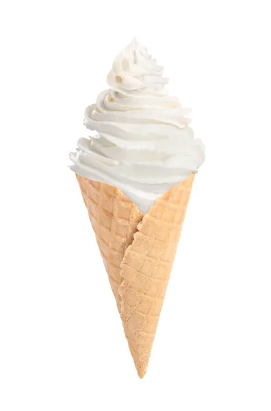 Вкусное Мороженое Вафельном Рожке Изолированном Белом Софт Порция — стоковое фото