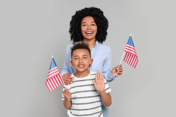 4Th July Independence Day Usa Happy Woman Her Son American — Stock Photo, Image