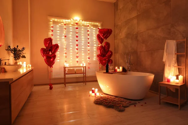 Banheiro Elegante Decorado Para Dia Dos Namorados Design Interiores — Fotografia de Stock