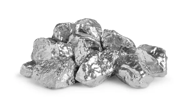 Högen Silver Nuggets Isolerade Vitt — Stockfoto