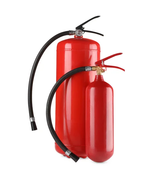 Dos Extintores Rojos Sobre Fondo Blanco — Foto de Stock