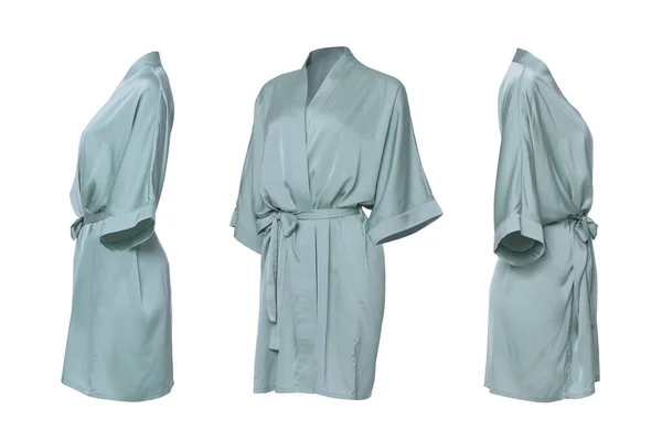 stock image Collage with pale green silk bathrobe on white background, different views