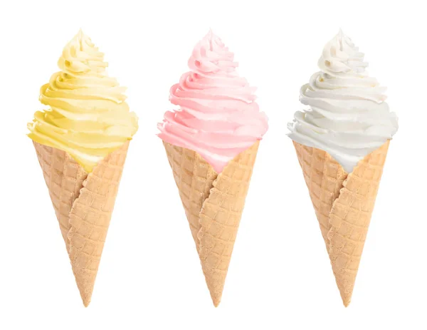 Crème Glacée Dans Différentes Saveurs Isolées Sur Blanc Servir Doux — Photo