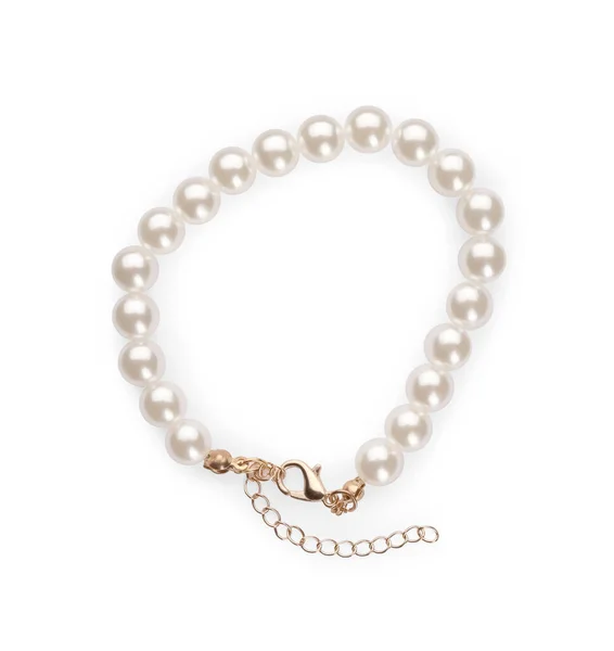 Elegant Pearl Bracelet Isolated White Top View — Φωτογραφία Αρχείου