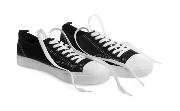 Pair Black Classic Old School Sneakers Isolated White — Stock Photo, Image