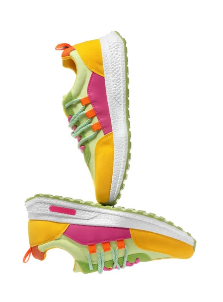 Paar Stijlvolle Kleurrijke Sneakers Witte Achtergrond — Stockfoto