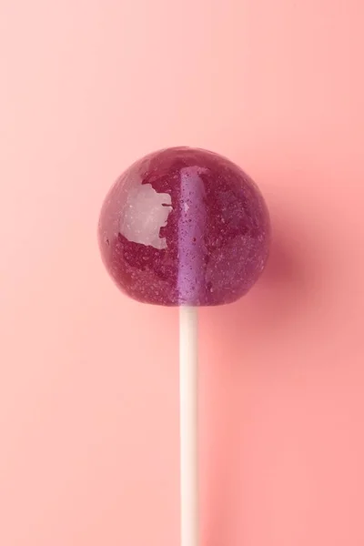 Tasty Lollipop Pink Background Top View — Stock Photo, Image