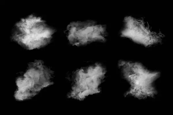 Набір Різними Хмарами Білого Диму Чорному Тлі — стокове фото