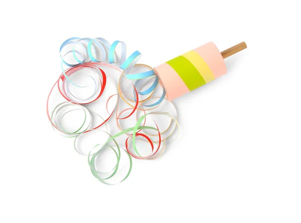 Colorful Streamers Bright Party Cracker Isolated White Top View — Stock Photo, Image