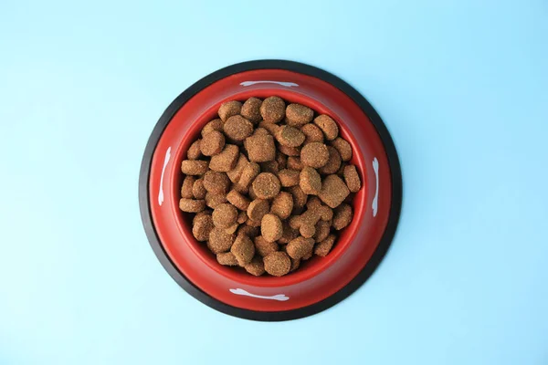 Cibo Secco Cani Ciotola Alimentazione Sfondo Azzurro — Foto Stock