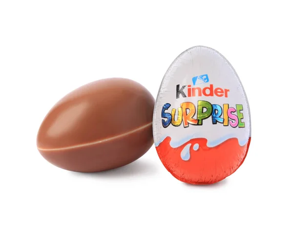 stock image Slynchev Bryag, Bulgaria - May 23, 2023: Two Kinder Surprise Eggs on white background