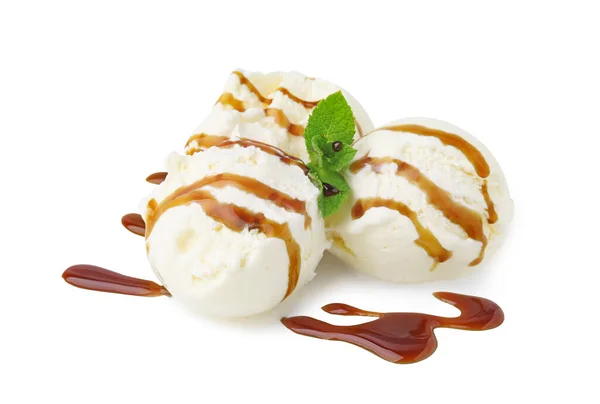 Морозиво Карамельним Соусом Ятою Ізольовано Білому — стокове фото
