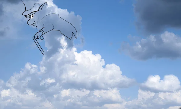 Mielikuvitus Luovuus Pörröinen Pilvi Muistuttaa Haltijaa Sinisellä Taivaalla Piirretty Ääriviivat — kuvapankkivalokuva