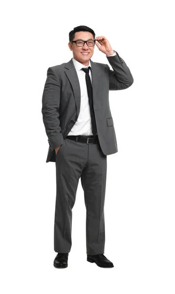 Geschäftsmann Anzug Mit Brille Auf Weißem Hintergrund — Stockfoto