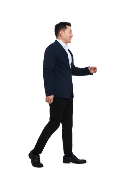 Uomo Affari Giacca Cravatta Camminare Sfondo Bianco — Foto Stock