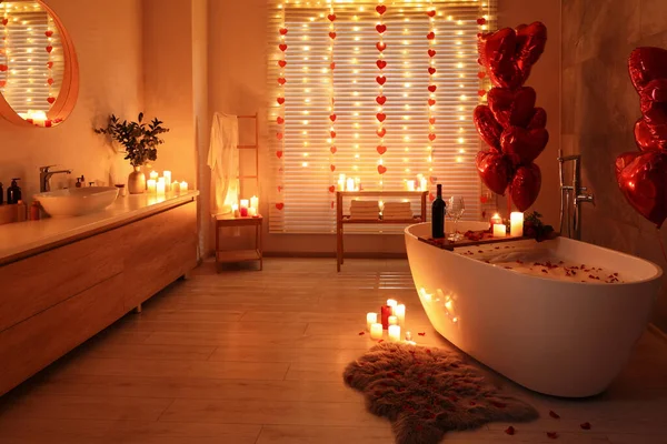 Stylish Bathroom Decorated Valentine Day Interior Design — Stock Photo, Image